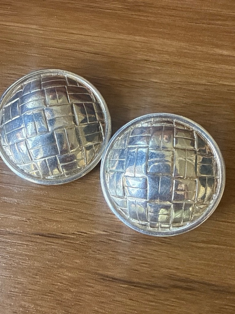 Classic Silver-Tone Decorative Woven Accent Button earrings - Pair